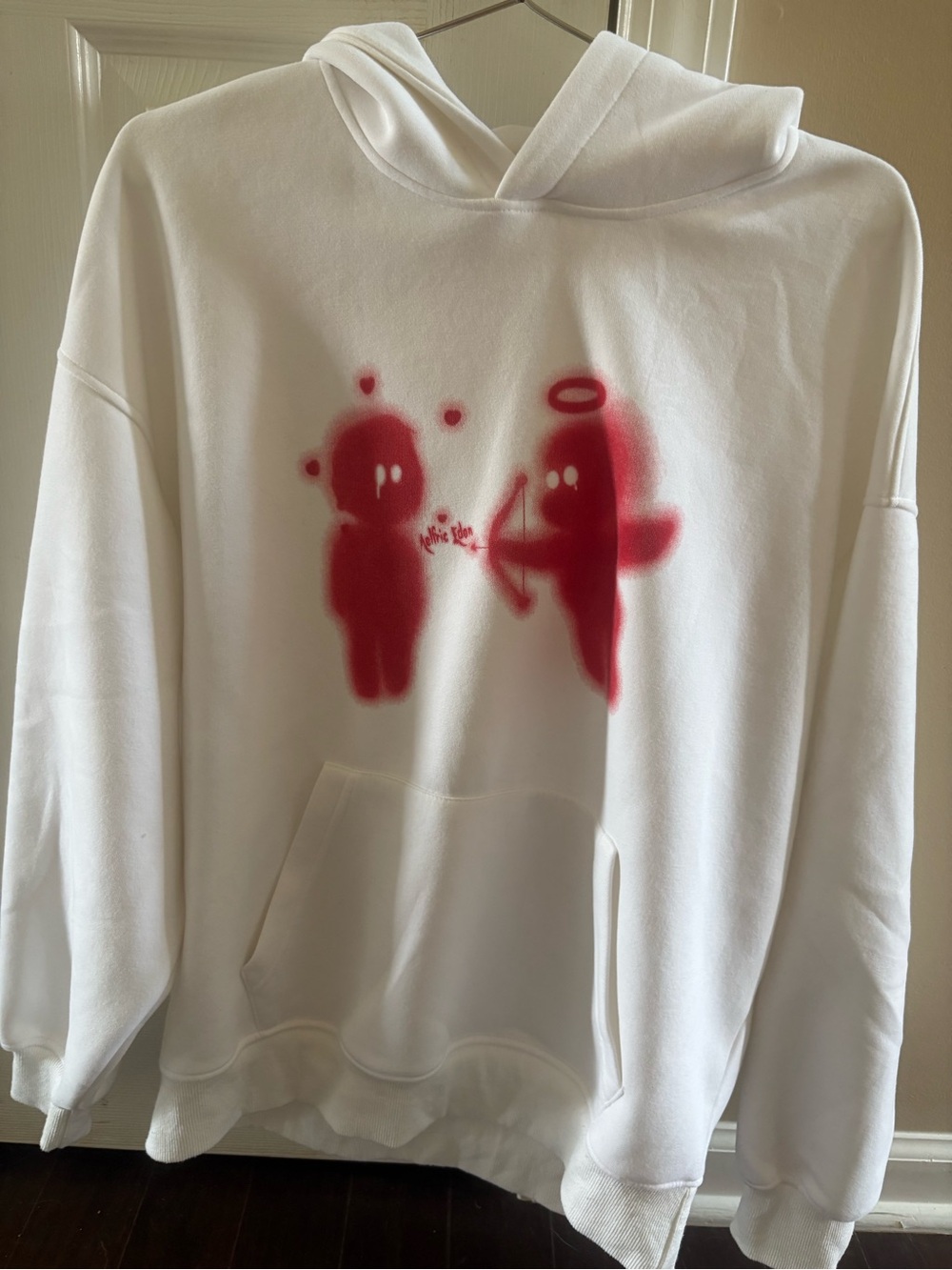 Aelfric Eden White Hoodie with Pink Airbrush Cartoon Duo Small